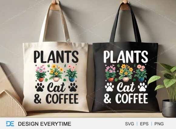 Plants Cat Coffee Tote Bag Design Free: Graphics & Freebies